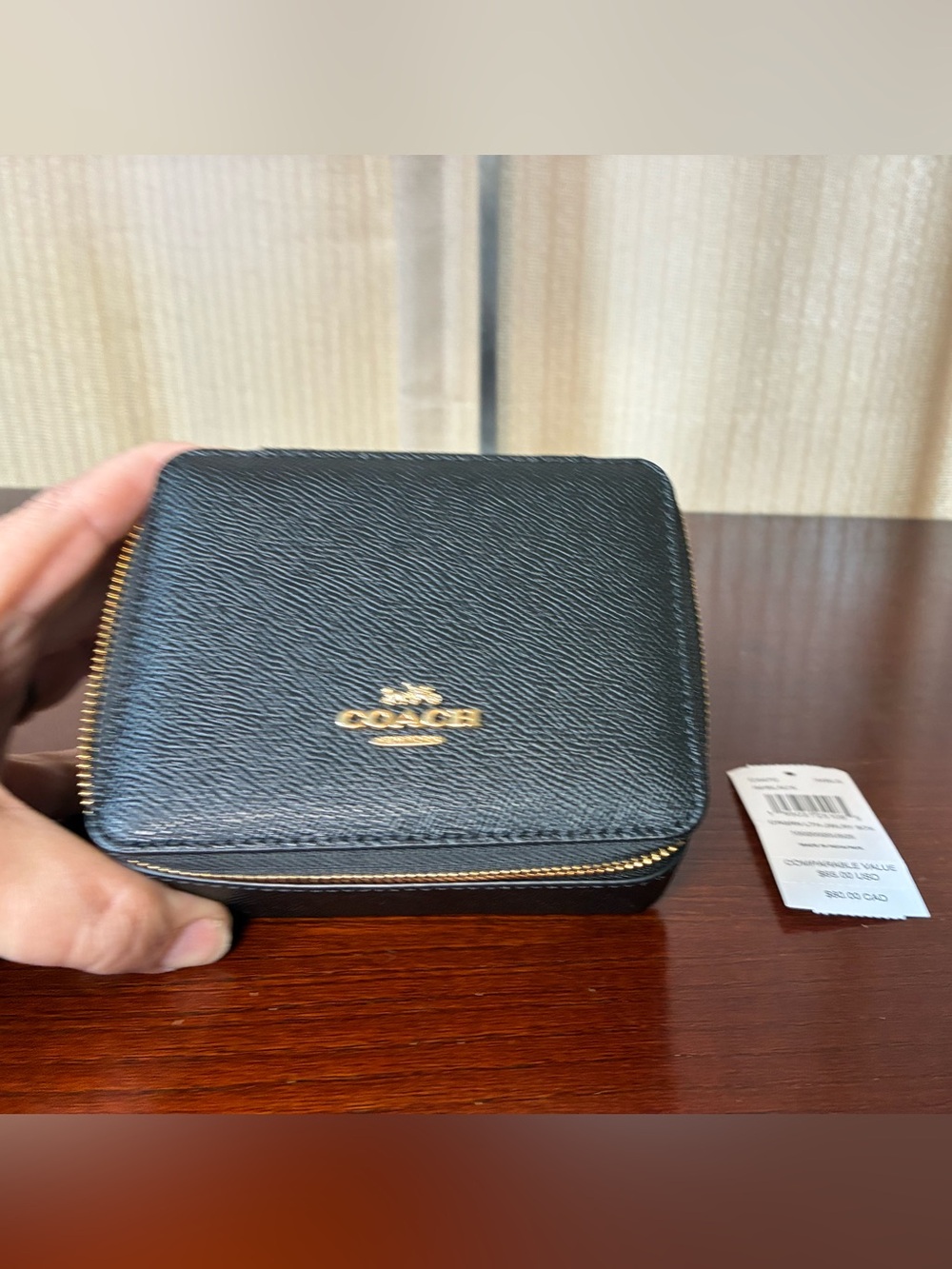 Coach Black Leather Zip Jewelry Case NWT
